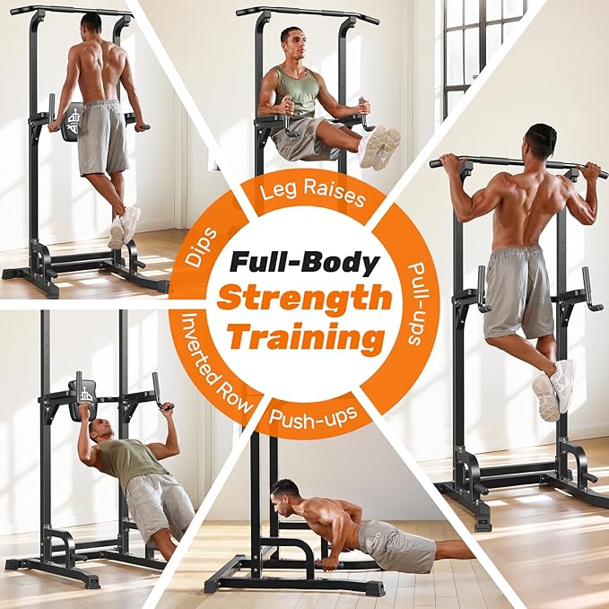 Sportsroyals Power Tower Pull Up Bar Station, 450LBS Stable Pull Up Dip Station for Home Gym Strength Training Equipment | FED Fitness