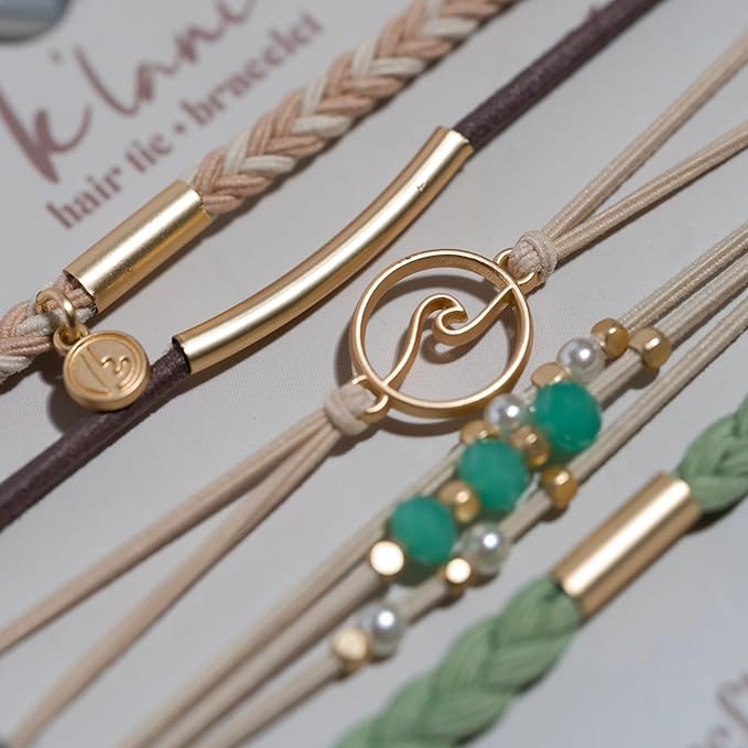 K'lani Reflect Bracelets for Women – Elastic Bracelets and Boho Hair Ties – Cute Hair Ties for Women and Hair Tie Accessories – Stylish Bracelets Boho Style for Hair and Wrist – Set of 5 (Medium)