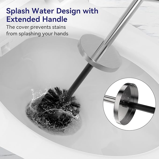 DOWRY Stainless Steel Freestanding Toilet Bowl Brush and Holder with Long Handle for Bathroom Storage Organization,Sturdy Deep Cleaning Toilet Bowl Cleaner,Nickel Round