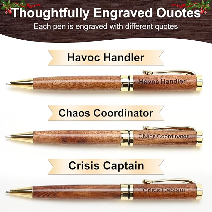 Best Wooden Pen Set with Holder, Chaos Coordinator Gifts for Women, Boss Gift for Men Supervisor Presents for Boss Female Leadership Nurse Office Manager Gifts Funny Custom Personalized Wood Pens