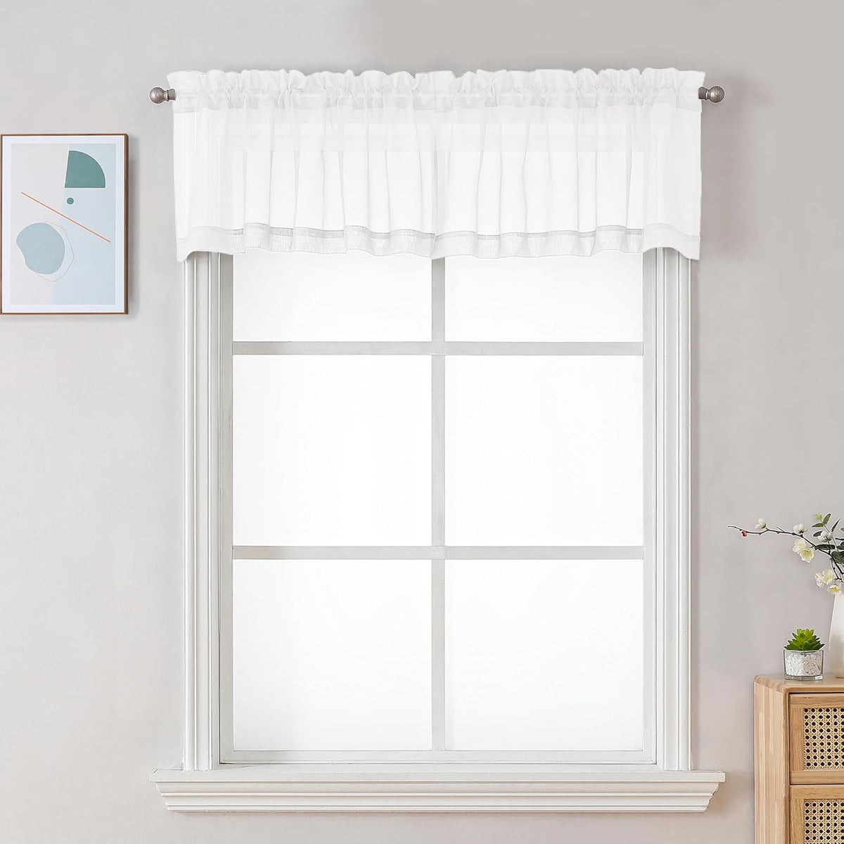 Chyhomenyc Sheer White Valances for Windows 2 Pack, Small Window Curtains for Living Room Bathroom Cafe Laundry Basement, Modern Top Dual Rod Pocket Voile Curtain, 42W x 18L inches, White