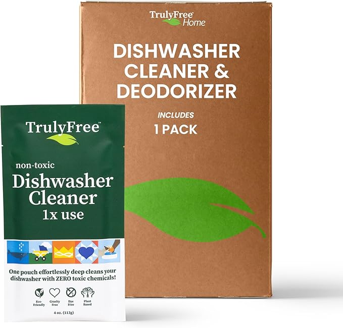 Truly Free Natural Dishwasher Cleaner - Dish Washer Machine Descaler, Fights Grease & Limescale, Hard Water Stain Remover, Smell Eliminator for Clean Dishwashers - Lemon Fresh Scent, 4 oz (Pack of 1)
