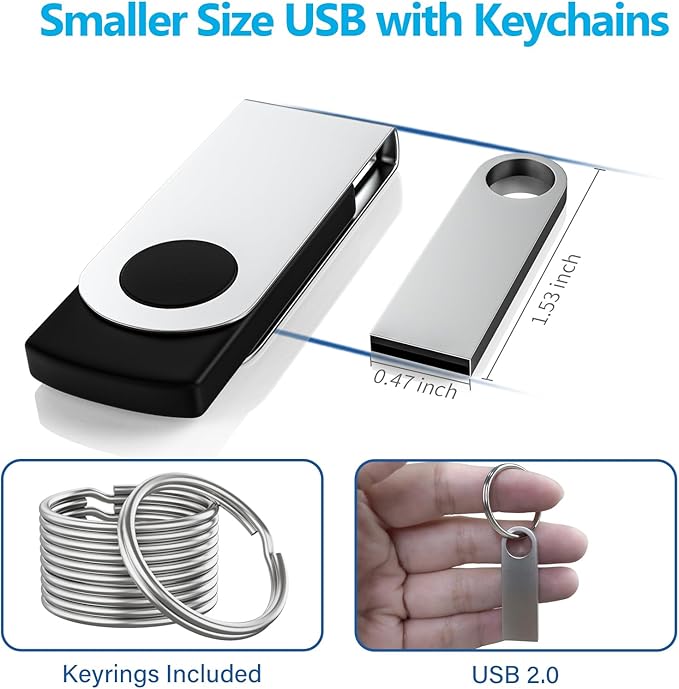 ABLAZE 2GB Flash Drive 2 Pack, Metal USB 2.0 Thumb Drives with Keychains USB Stick Pendrive (Sliver)