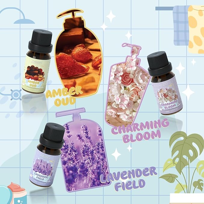 SALUBRITO Bath Fragrance Oils, Premium Essential Oil Set for Diffuser, Soap, Candle Making Scents, Vanilla & Coconut, Sparkling Grapefruit, Lemon Verbena, Amber Oud, Charming Bloom, Lavender Field