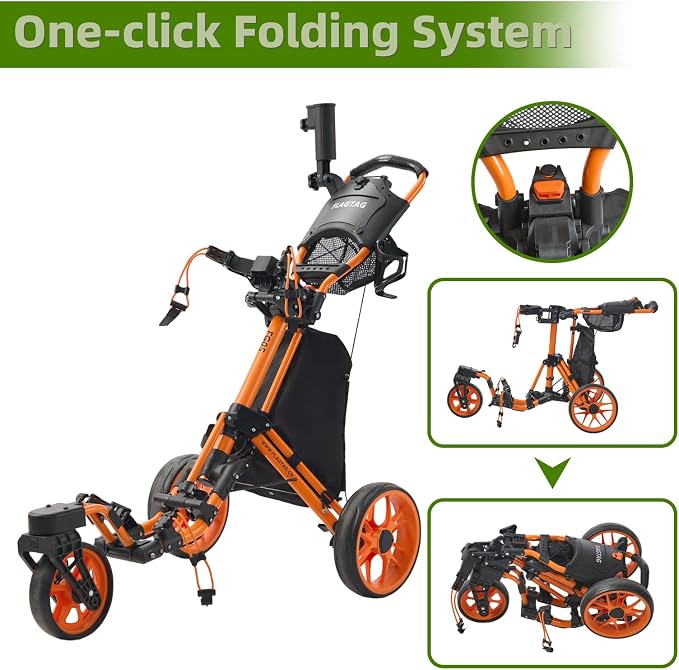 FLAGTAG Golf Push Cart 3 Wheel with 360 Swivel Front Wheel,Lightweight and Foldable Walking Golf Cart，One-Click Foldable,with Foot Brake