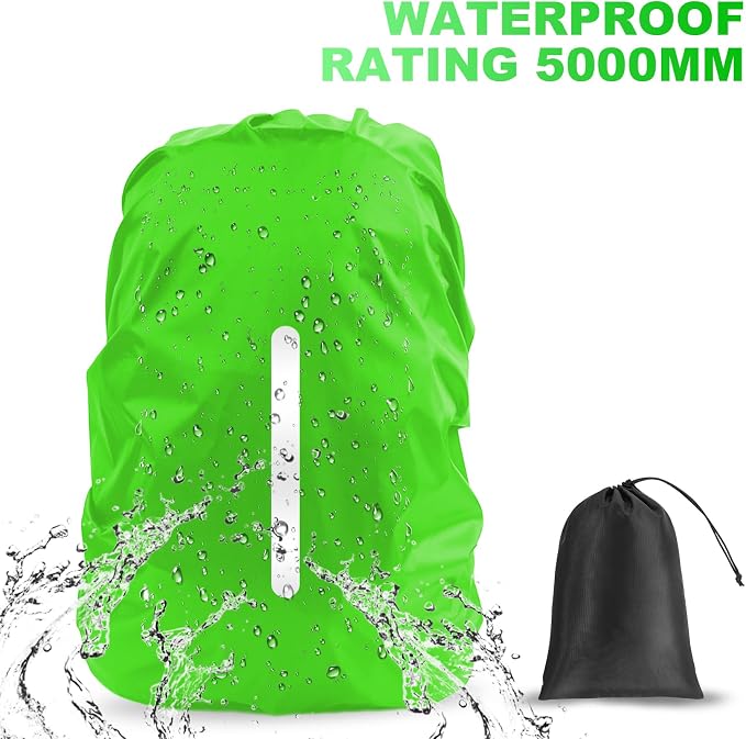 LAMA 2 Pack Waterproof Rain Cover for Backpack, Reflective Rucksack Rain Cover for Anti-Dust/Anti-Theft/Bicycling/Hiking/Camping/Traveling, L Size (for 45L-55L Backpack), 1 Pcs Black + 1 Pcs Green