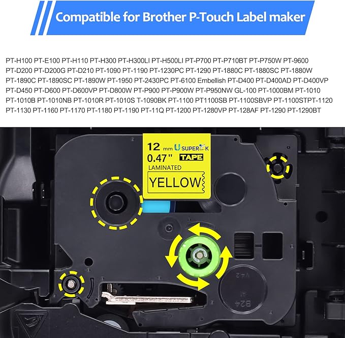 6PK Compatible for Brother P-Touch Label Maker Tape TZe-631 TZ-631 TZe631 TZ631 Black on Yellow 12mm 1/2 inch 0.47'' x 26.2ft Laminated TZe TZ Label Tape for PT-H300LI P700 P710BT P750W