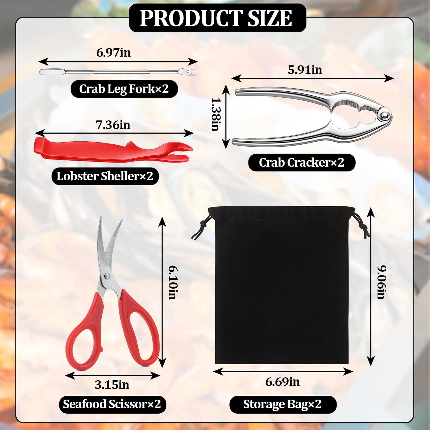 9 PCS Seafood Cracker Tool Set, Including 2 Lobster Sheller, 2 Stainless Steel Crab Crackers, 2 Crab Leg Fork, 2 Scissors and Storage Bag for Seafood Boil Party Supplies, Ideal Gift for Friends