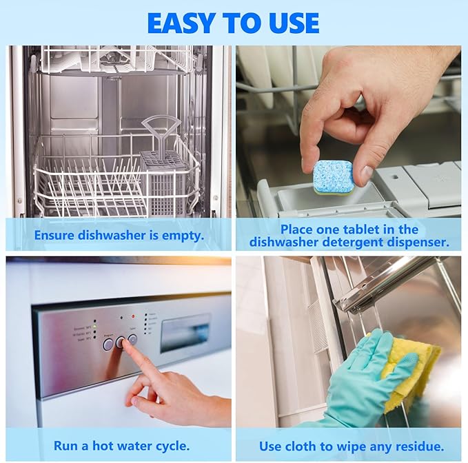 Dishwasher Cleaner And Deodorizer Tablets 24 Pack,Deep Cleaning Descaler Pods for Dish Washer,Lemon Scented Dish Washer Machine Tablets for Limescale,Mineral Buildup, Odor,Septic Safe- 1 Year Supply