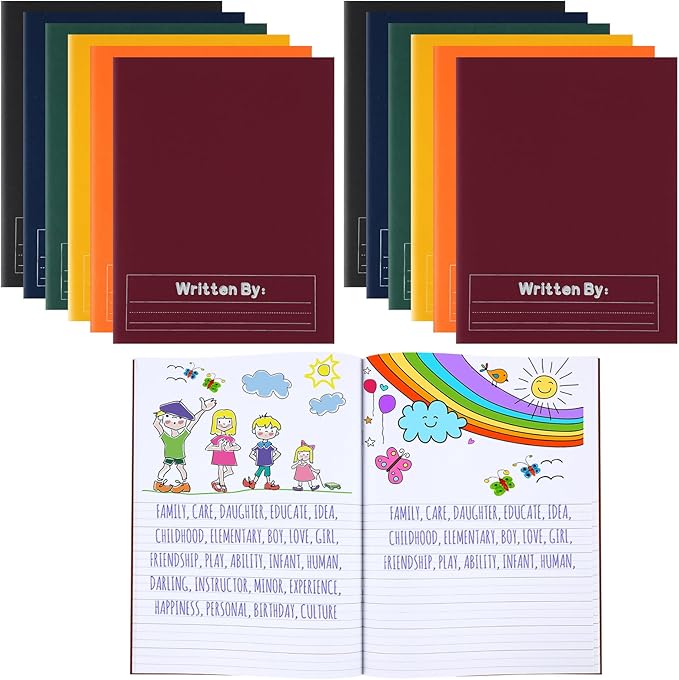 Henoyso 12 Pcs Primary Composition Notebook K-2 9 3/4 x 7 1/2 Inch Primary Journal, Back to School Supplies, Bulk Blank Writing Book for Kid to Write Draw Journal 60 Page Notebooks (Dark Color)