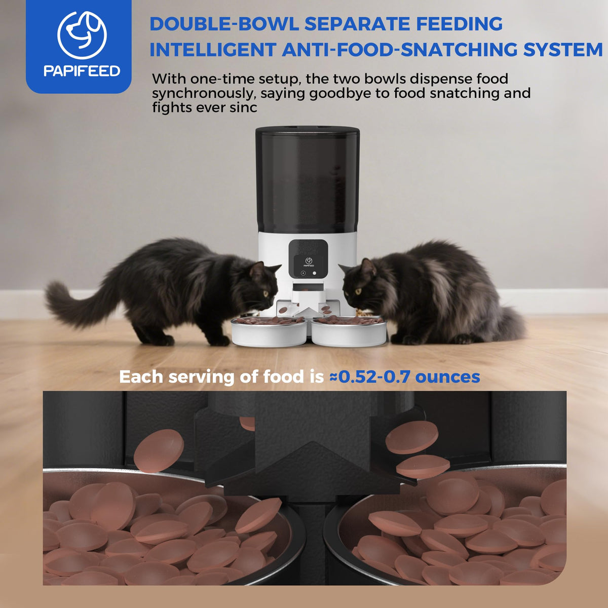 PAPIFEED 7L Automatic Cat Feeders for 2 Cats - 2.4G WiFi Timed Auto Feeder with APP Control, Cat Food Dispenser with Alexa for Multiple Cats, Detachable for Easy Clean, 1-10 Meals Per Day - White