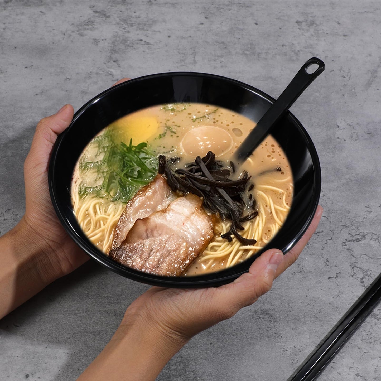 Kenaoeoe Ramen Bowl Set 40 oz of 4 with Chopsticks Spoons, Unbreakable Japanese Style Plastic Noodle Soup Bowls for Asian Pho Soup Thai Miso Udon Wonton