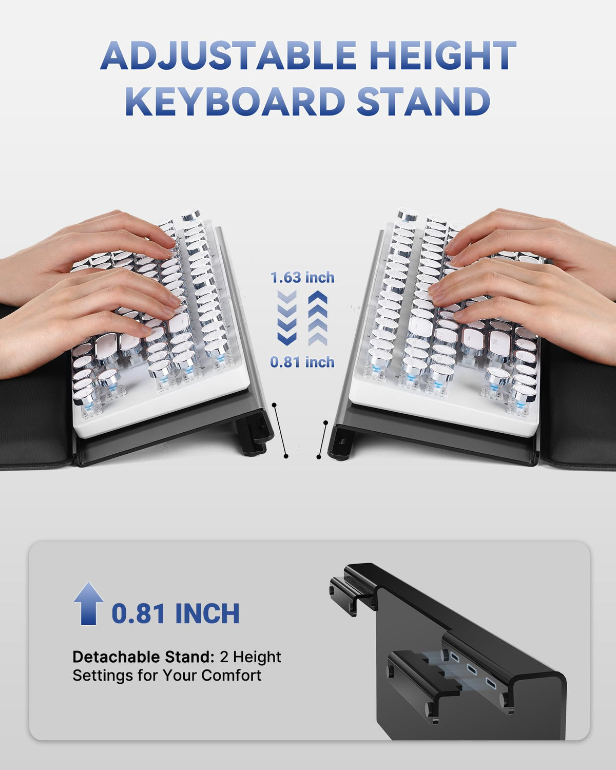 Laborio Computer Keyboard Stand for Desktop, 2-Level Height Adjustment Keyboard Wrist Rest, Non-Slip Key Board Riser Pad for Office, Gaming, and Home Desks