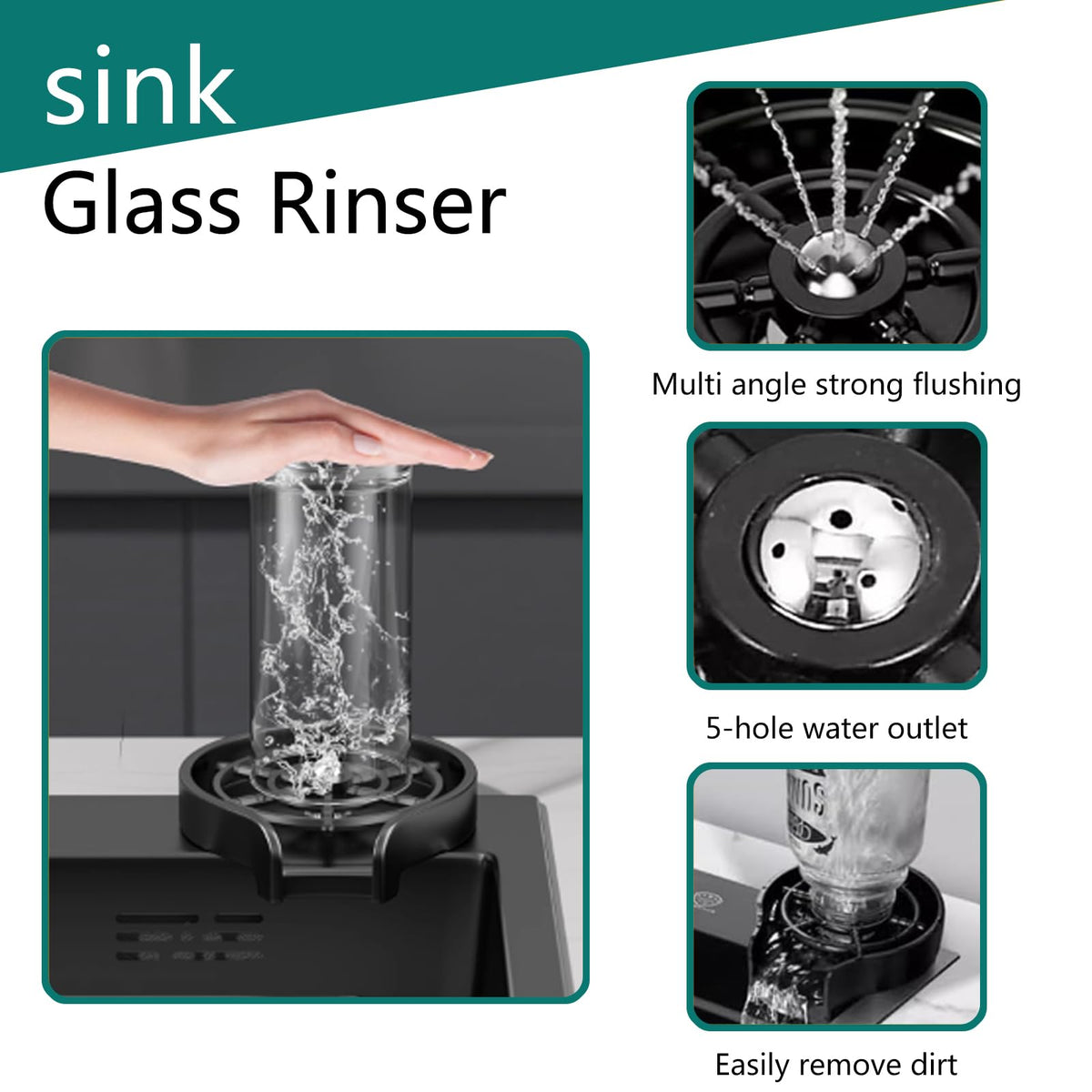 YINXSLO Black Kitchen Sink with Faucet, Top Mount/Drop-In 3 Hole Single Bowl Stainless Steel Sink with Cup Washer, Soap Dispenser, Drainage kit for Bar, Kitchen, Balcony (19.7 * 17.7in)