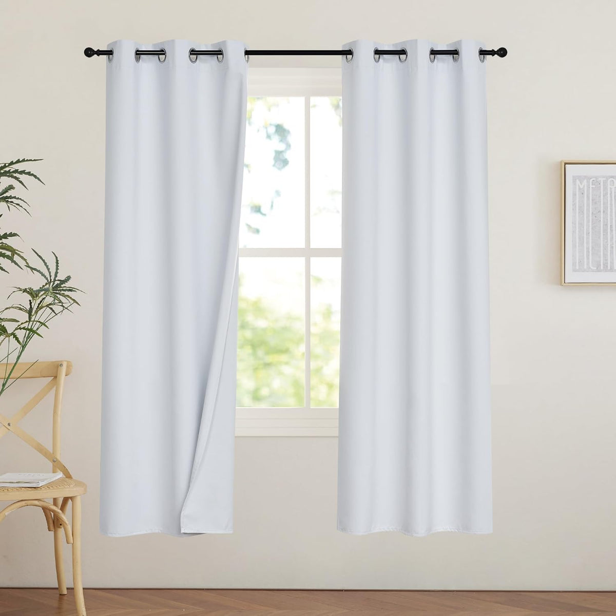 PONY DANCE White 100% Black Out Curtains 63 inch Length, Thermal Insulated Window Treatment Blacout Drapes for Bedroom, Room Darkening Noise Reducing Curtains for Living Room(2 Panels, 42 inches Wide)