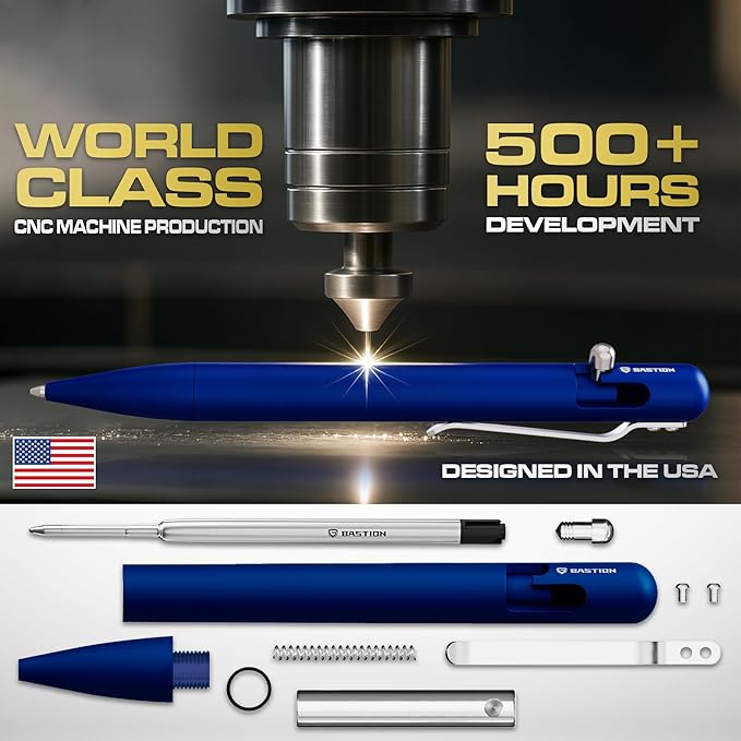 BASTION® Luxury Bolt Action Pen, Durable Professional Ballpoint Pen with Fine Tip, EDC Pen, Ink Refillable Pen for Birthday Gift, Travel Pen for School and Work