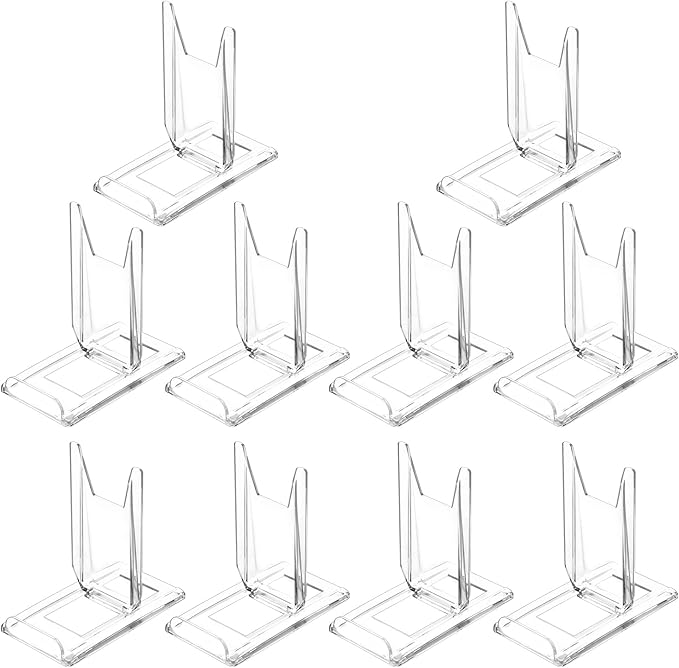 （10 Pack ）Acrylic Book Stand for Display Adjustable Clear Display Holder Easel Collector Stand for Home Office Back to School Comic Album CD Magazine Postcard Artworks (4.2 x 4.3 x 2.35 Inch)