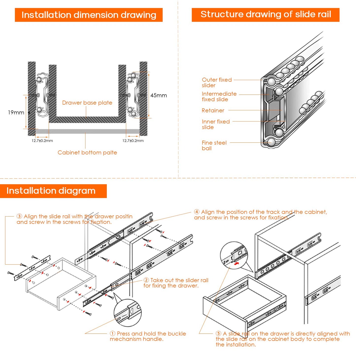 3 Pairs Drawer Slides 10 Inch, Heavy Duty Full Extension Ball Bearing, Side Mount Drawer Rails, 10" Drawer Side Mount Slides for Dresser, Cabinet, Kitchen - 100LB Capacity