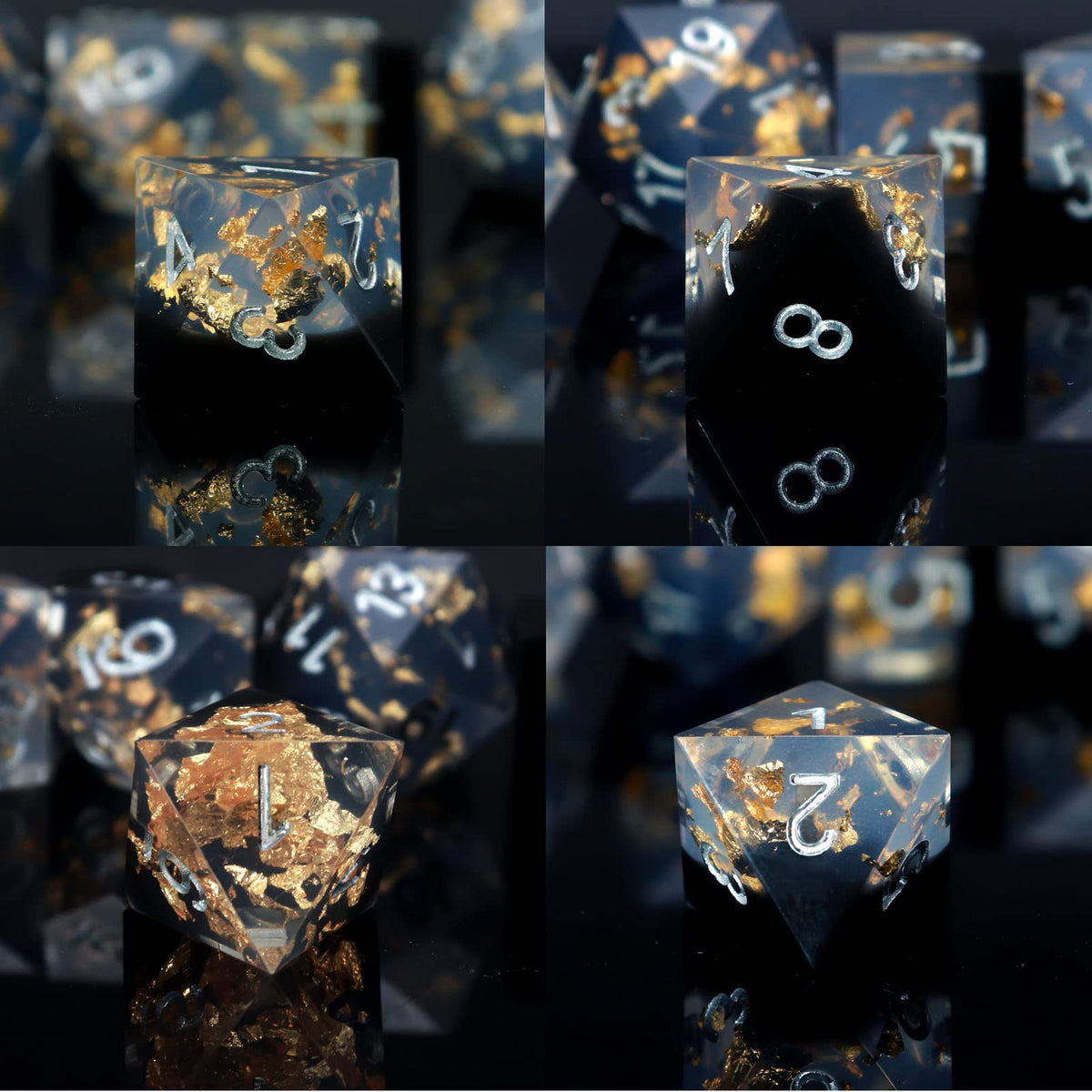 Haxtec DND Dice Set Black Sharp Edge Resin Dice Gold Flakes with Dice Case Black White Gold D&D Dice for RPG Role Playing Games Dungeons and Dragons Gift War Series