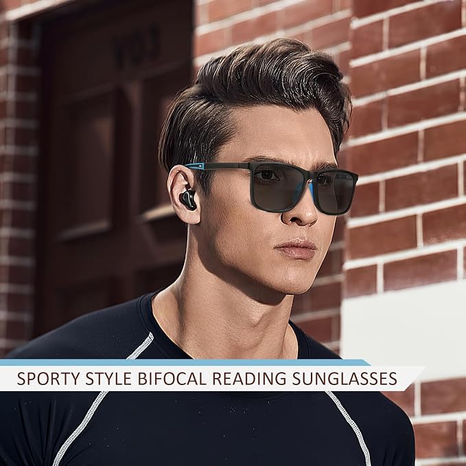 Missfive Premium Bifocal Reading Sunglasses Men Lightweight Sun Readers, UV Protection, TR90 Frame with Metal Spring Hinge Sports/Driving Glasses,1.5x