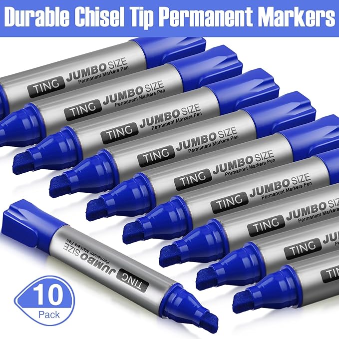 Fuutreo 10 Pack Jumbo Permanent Markers Bulk Large Chisel Tip Permanent Markers Quick Drying Waterproof Big Huge Poster Pens for Office, Logistics Company and More(Blue)