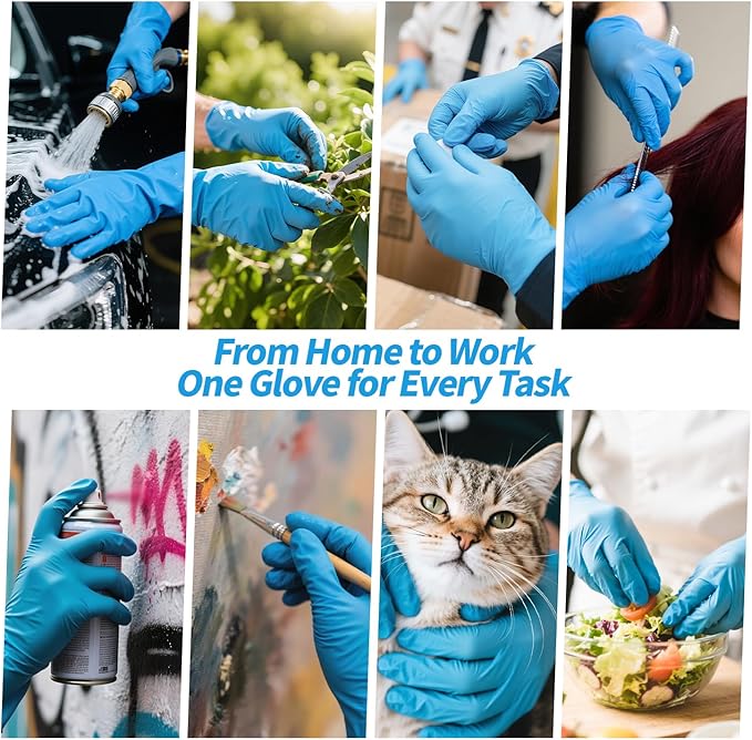 Nitrile Gloves Disposable, Latex and Powder Free Cleaning Rubber Gloves, 4 Mil Thick for Cooking, Food Prep, Exam