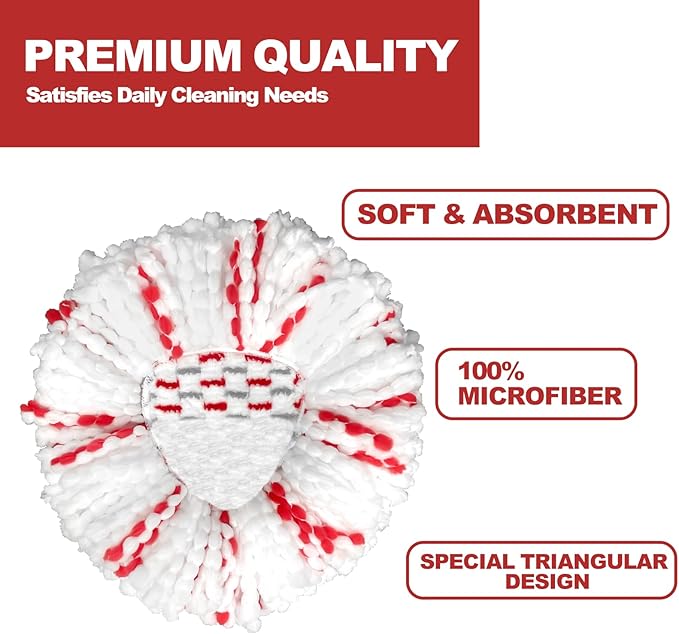 [2026 New Version] Mop Head Replacement - 40% More Cleaning Power，3 Pack Spin Mop Replacement Head for Easy Wring 1-Tank System, Easy Cleaning, Microfiber and Machine Washable