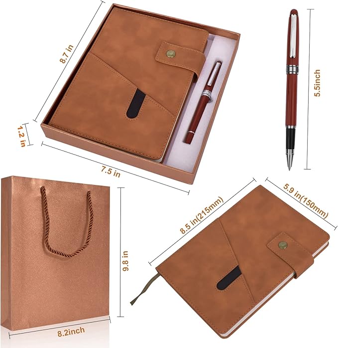 A5 Lined Leather Journal Notebook,Hardcover Journal Set with Pen and Gift Box,100Pages 100gsm Thick Ruled Paper Daily Diary for Men Women School,Travel,Business,Work,Writing 5.9" X 8.4"