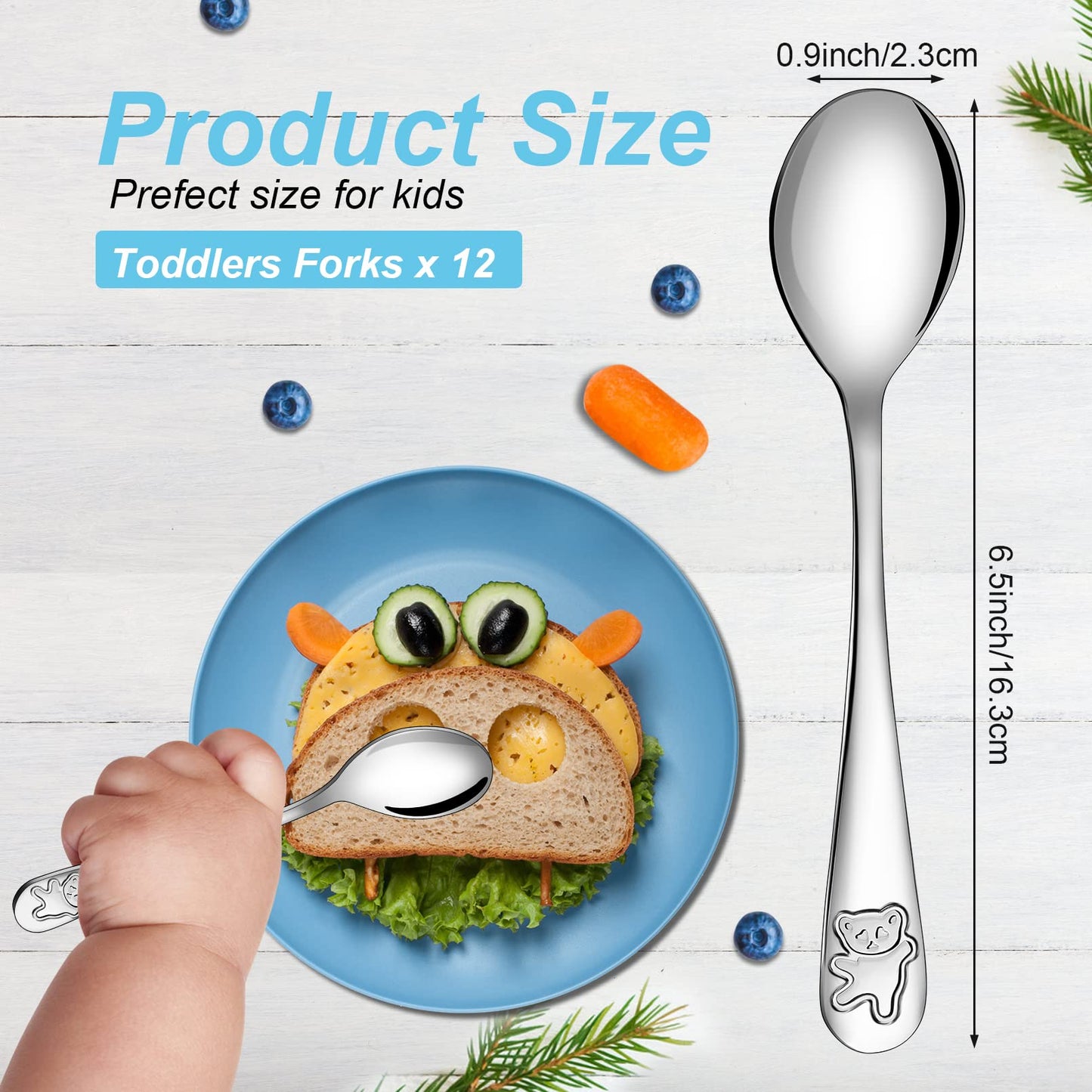 Erinnmy 24 Piece Kids Spoons, 6.5 inch Stainless Steel Silverware, Child & Toddler Safe, Baby Self Feeding Spoons, Dishwasher Safe