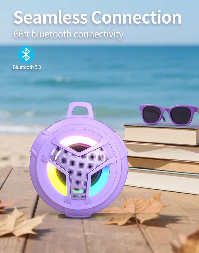 EBODA Bluetooth Shower Speaker, IP67 Waterproof Portable Wireless Small Speakers, Floating, 24H Playtime for Home, Beach, Pool, Kayak, Hiking, Boat Accessories, Gifts for Women, Girls - Purple