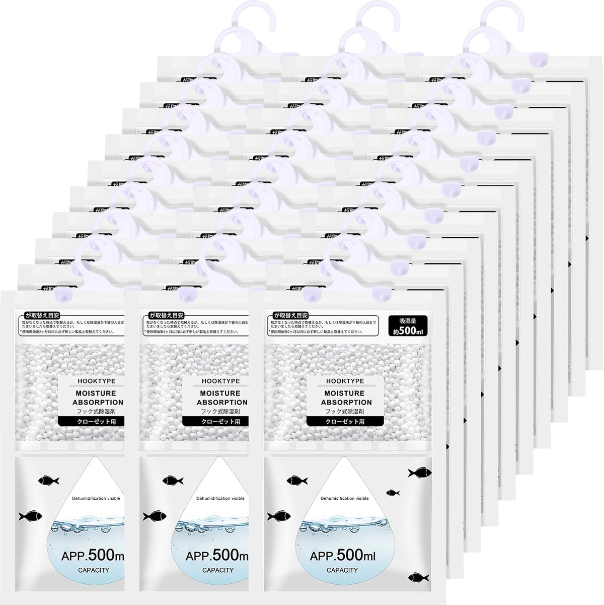 Nuanchu 30 Pack 500 ml Moisture Absorber Hanging Closet Dehumidifier Bags Unscented Hanging Humidity Absorber Desiccant Moisture Absorb in Wardrobes Bedrooms Bathrooms Kitchen