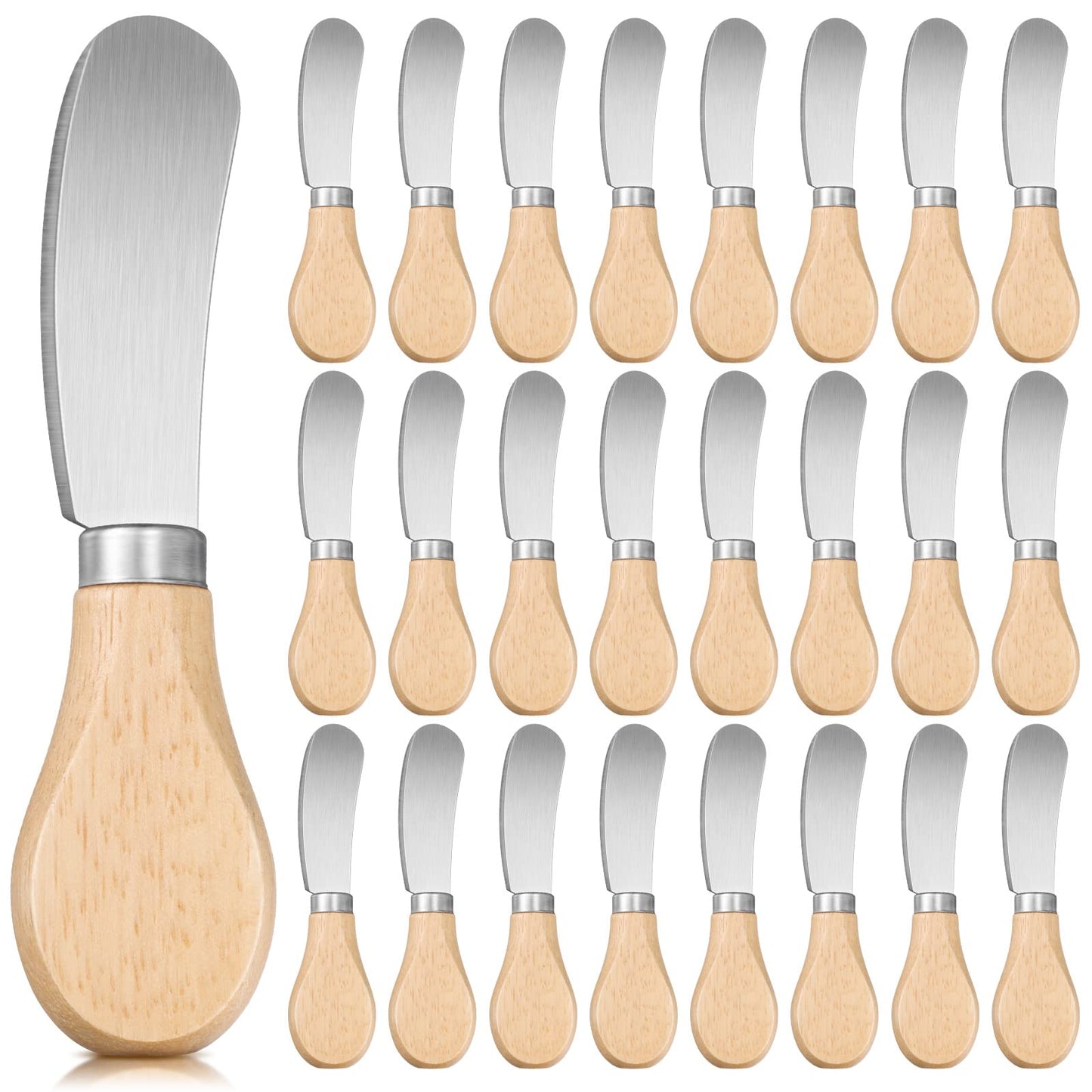 Lanties 24 Pcs Little Cheese Spreader Knives 4.7 Inch Stainless Steel Butter Spreader with Wooden Handle Mini Butter Knives Small Cheese Utensils for Charcuterie Board Cream Cake Condiment Sandwich