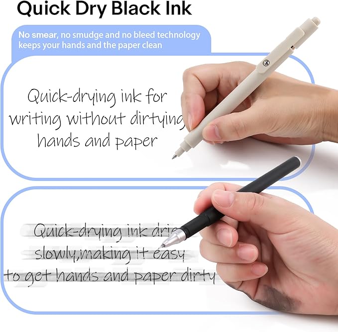 RIANCY Gel Pens 0.5mm Black Ink Ballpoint Aesthetic Beige Black Gray White Fine Point Writing Pretty Pen Cute Fancy Desk Accessories for Women Men Nurse Journaling Note Office School Supplies 6Pcs