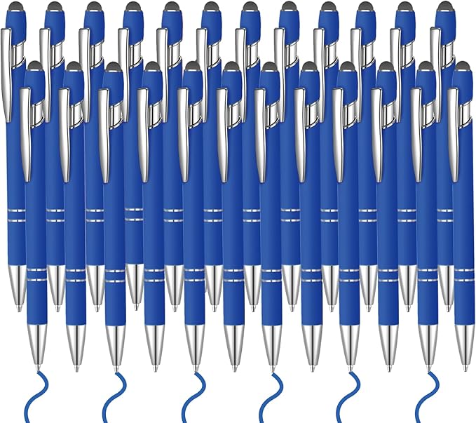 24 Pcs Blue Ink Ballpoint Pen with Stylus Tip 2 in 1 Ballpoint Pen 1.0 mm Blue Ink Metal Stylus Pen for Touch Screens Coworkers, Family, Colleagues, Office