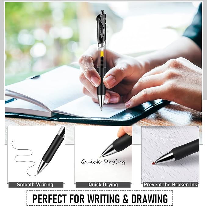 Spakon 200 Pieces Gel Pens Bulk Retractable Ink Ballpoint Pen Bulk Rolling Ball Medium Point 0.5mm Ballpoints with Soft Grip for Journal Writing Office Home(Black)