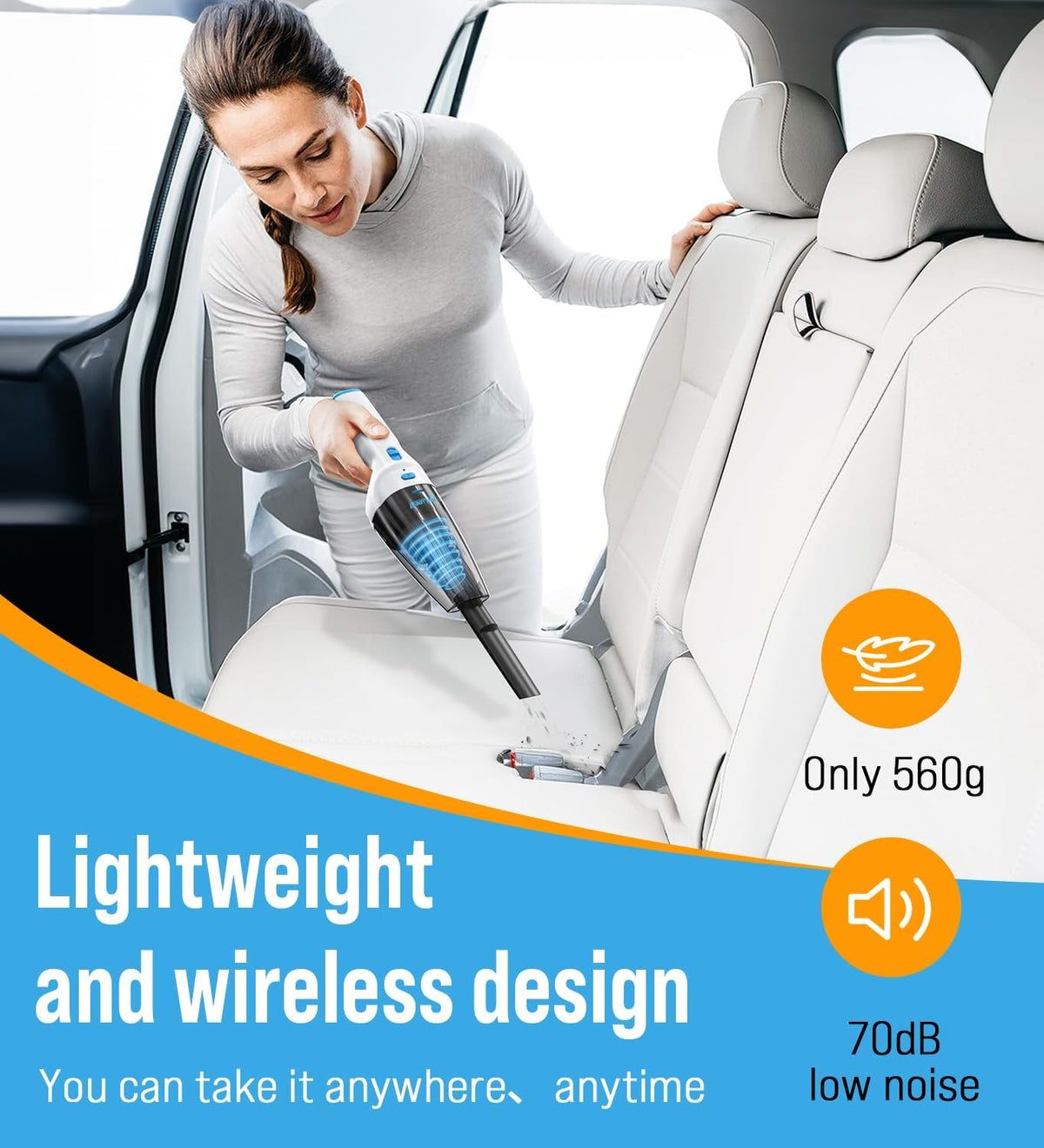Powerful Handheld Vacuum Cordless, 9500PA Rechargeable Car Vacuum Portable Cordless, Lightweight & Portable Mini Handheld Vacuum Cleaner with Large-Capacity Battery for Car/Home/Pet