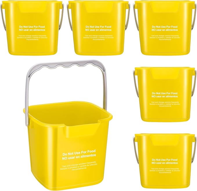 Roshtia 6 Pcs 3 Quart Cleaning Bucket Small Sanitizing Square Bucket Detergent Pail for Home Commercial Restaurant Kitchen Office School (Yellow)