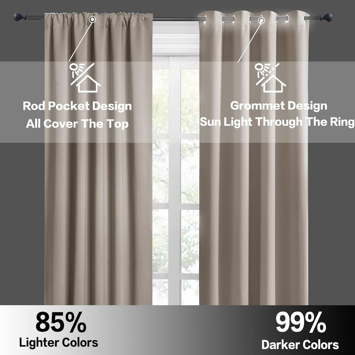 RYB HOME 45 inch Curtains for Kitchen Room Darkening Privacy Mini Curtain for RV Camper Bathroom Small Window, Width 34 x Length 45 inch, 2 Panels Set, Sand