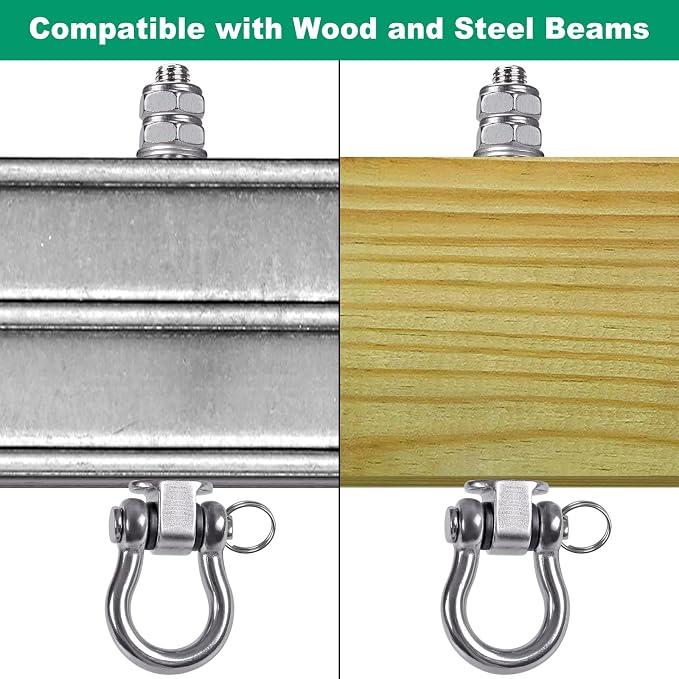 SELEWARE Heavy Duty Bearing Swing Hangers, 4 Pack Stainless Steel Swing Set Hooks for Wood and Steel Beam, for Hammock, Yoga Swing, Porch Swing, Heavy Bag, 5" x M2/5", 1500LB Capacity