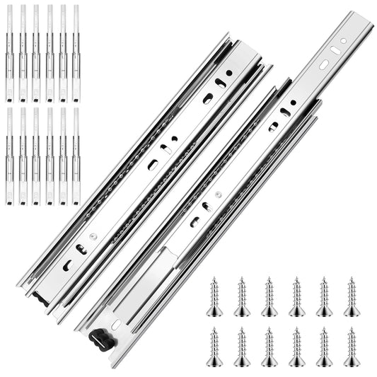 20 inch Ball Bearing Drawer Slides 6 Pairs (12pcs) - 100LB Capacity, Full Extension Side Mount Slides for Kitchen Cabinets, Wardrobes, Office Furniture (Silver 20inch)