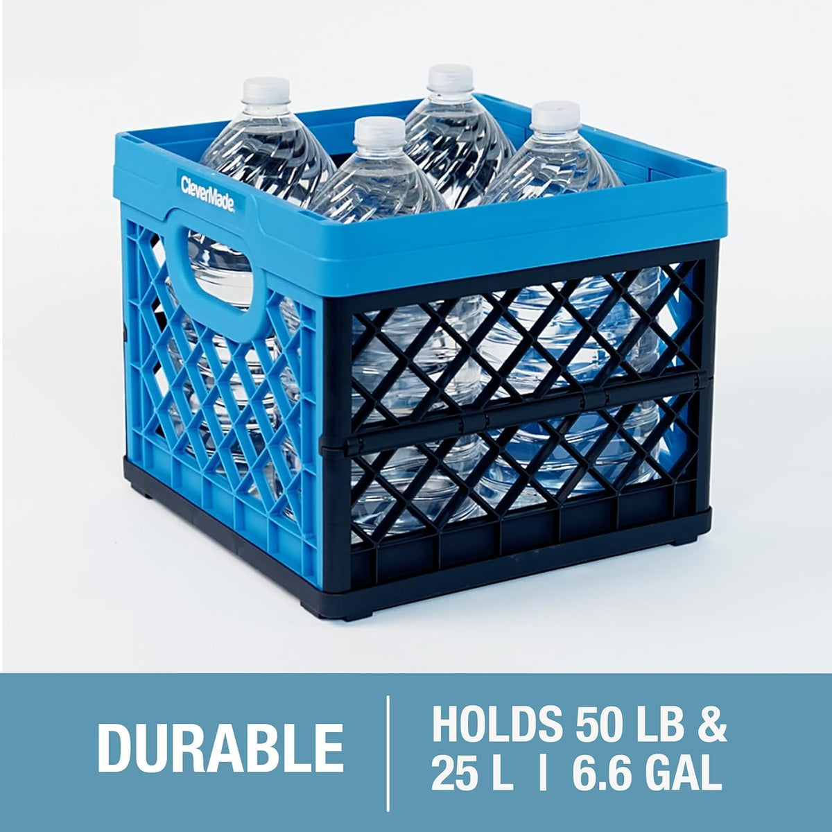 CleverMade Collapsible Milk Crate, Obsidian, 1PK - 25L (6 Gal) Stackable Storage Bins, Holds 50lbs Per Bin - Clevercrates are Heavy Duty, Plastic Collapsible Storage Crate for Multi Purposes
