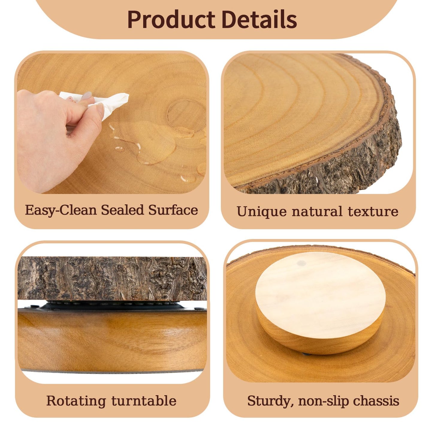 YICMY 12" Rotating Wood Cake Stand with Cake Cutting Set (Knife and Server) - Rustic Wooden Cake Turntable for Decorating, Party, Wedding, Baby Showers, Reception, Event - Ideal Baking Gift & Decor