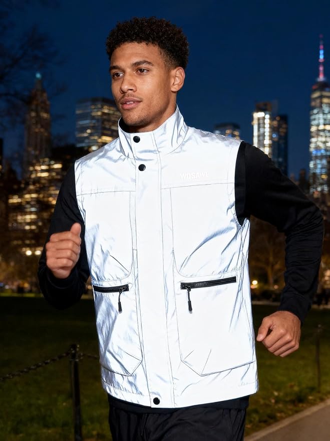 WOSAWE Men Reflective Jacket Night Glowing Bomber Jacket MTB Cycling Windbreaker Travel Sport Coat