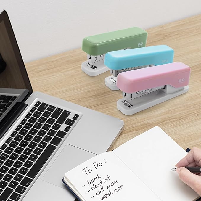 M&G Desktop Stapler, Basic Office Stapler with 1000 Staples, 20 Sheet Capacity, Portable Small Desk Staplers for School Home Office (Pink)