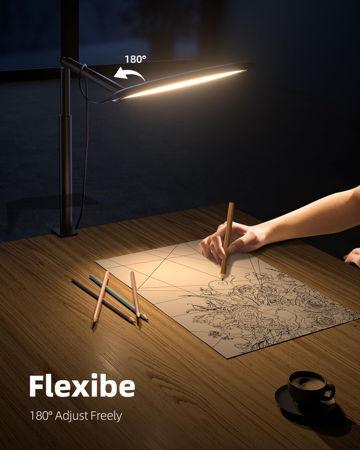 Weilisi 10.2" Desk Ring Light with Stand for Video Call, Ring Light for Desk with Clamp, 360° Rotate & Flexible Height Desk Light, Adjust Arm Desk Lamp for Home Office, Podcast, Gaming, Recording