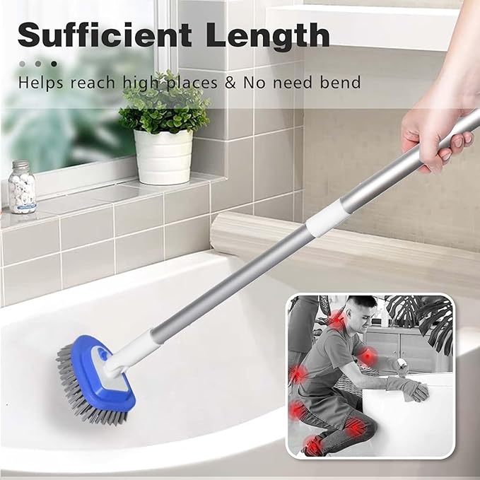 3-in-1 Floor Scrubber and Bathtub Cleaner with 52-Inch Adjustable Long Handle, Shower Brush for Cleaning Bathroom Tile, Kitchen Walls, Tub