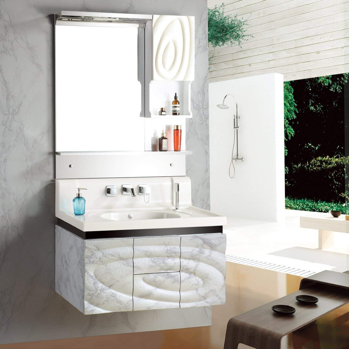 practicalWs Marble Paper Granite Gray/White Roll Kitchen Countertop Cabinet Furniture is Renovated Thick PVC Easy to Remove Without Leaving Glue Upgrade 17.71" x 196.8"