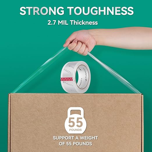FugaCity Heavy Duty Clear Packing Tape Refills (18 Rolls), Packaging Tape for Moving Sealing, Moving Supplies Shipping Tape,2.7 Mil Thick, 2 in Wide,65 Yards Per Roll,Total 1170 Yards