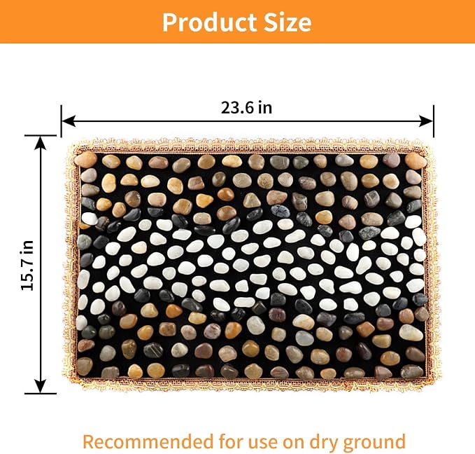 Pebbles Massage Mat, Reflexology Foot Massager, Cobblestones Foot Acupressure Pad for Tired Feet Relaxation (23.6"×15.7")