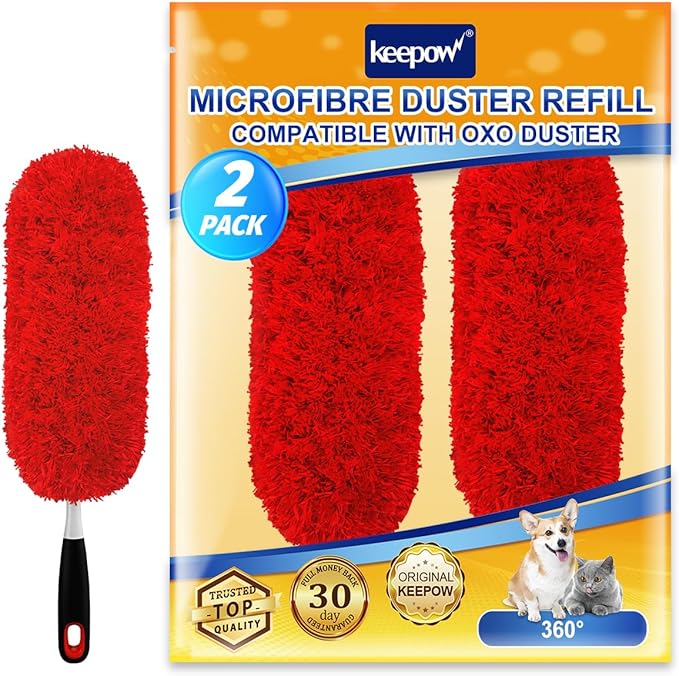 KEEPOW Reusable Microfiber Duster Refills Compatible with OXO Duster, Washable Dusters Refill Compatible with Good Grips Microfiber Extendable Dusters for Cleaning, 2 Pack(Handle is Not Included)